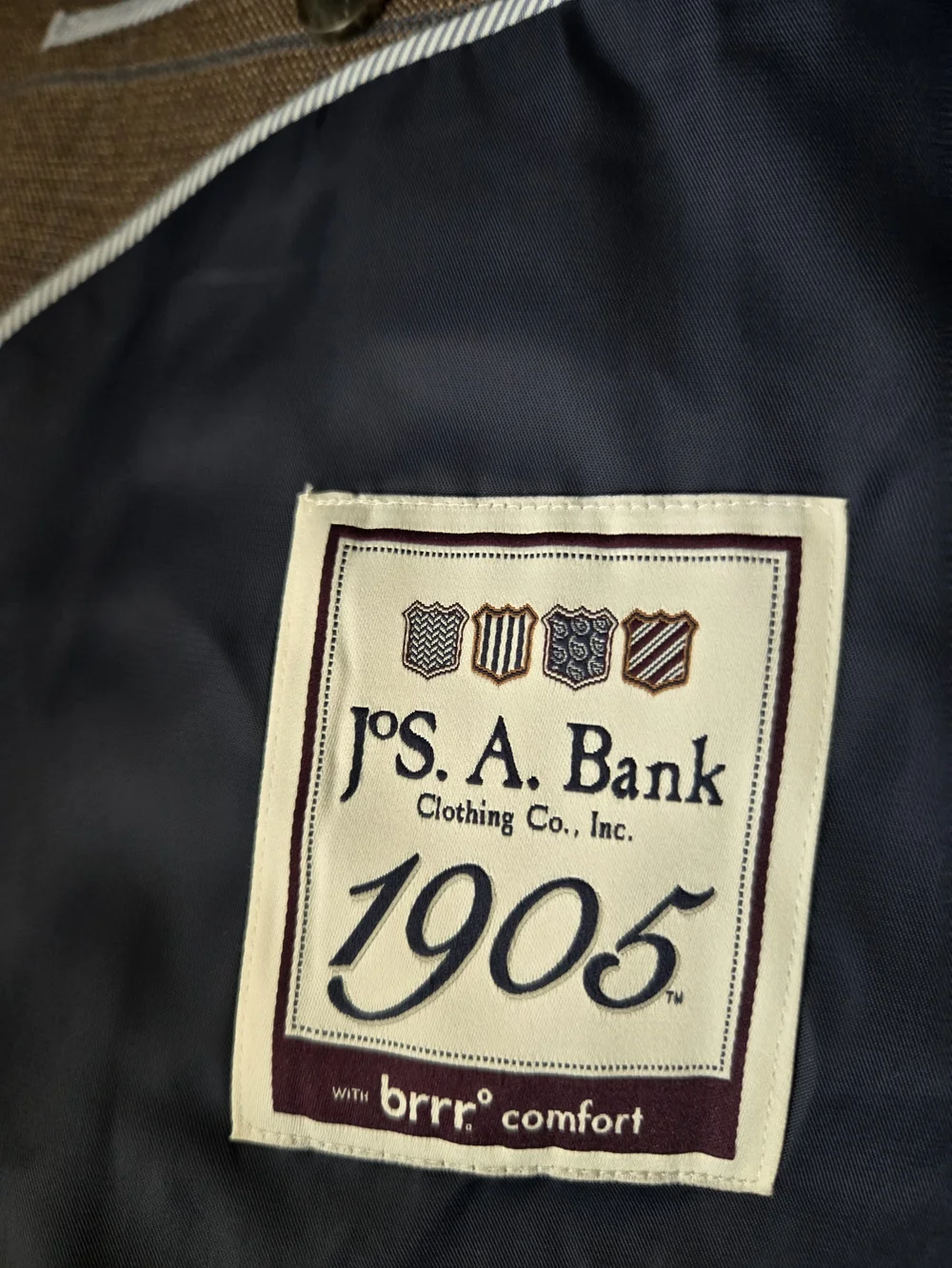 Jos. A. Bank 1905 Brown Blue Windowpane Wool Sport Coat Blazer 48L Tailored Fit
